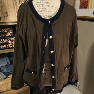 Talbots Green and Navy Cardigan with Classic Design - 2X